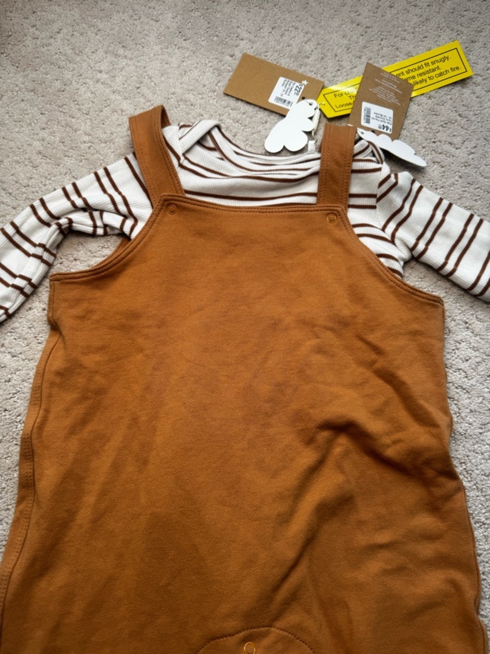 NWT Angel Dear Rust Brown Romper with Cream and Brown Striped Tee - 18-24M - Picture 8 of 8